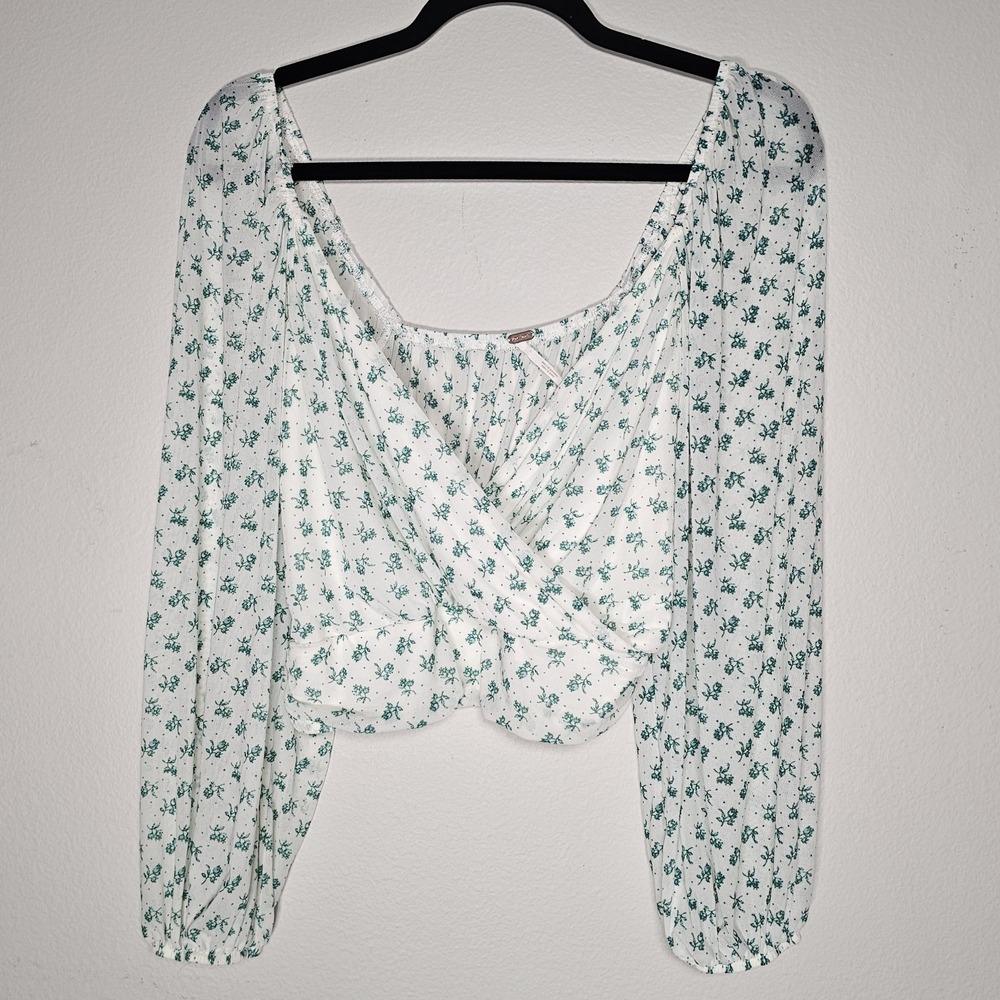 Free People Womens XS Sweetie Pie‎ Floral Crop Wrap Blouse Festival Peasant Top